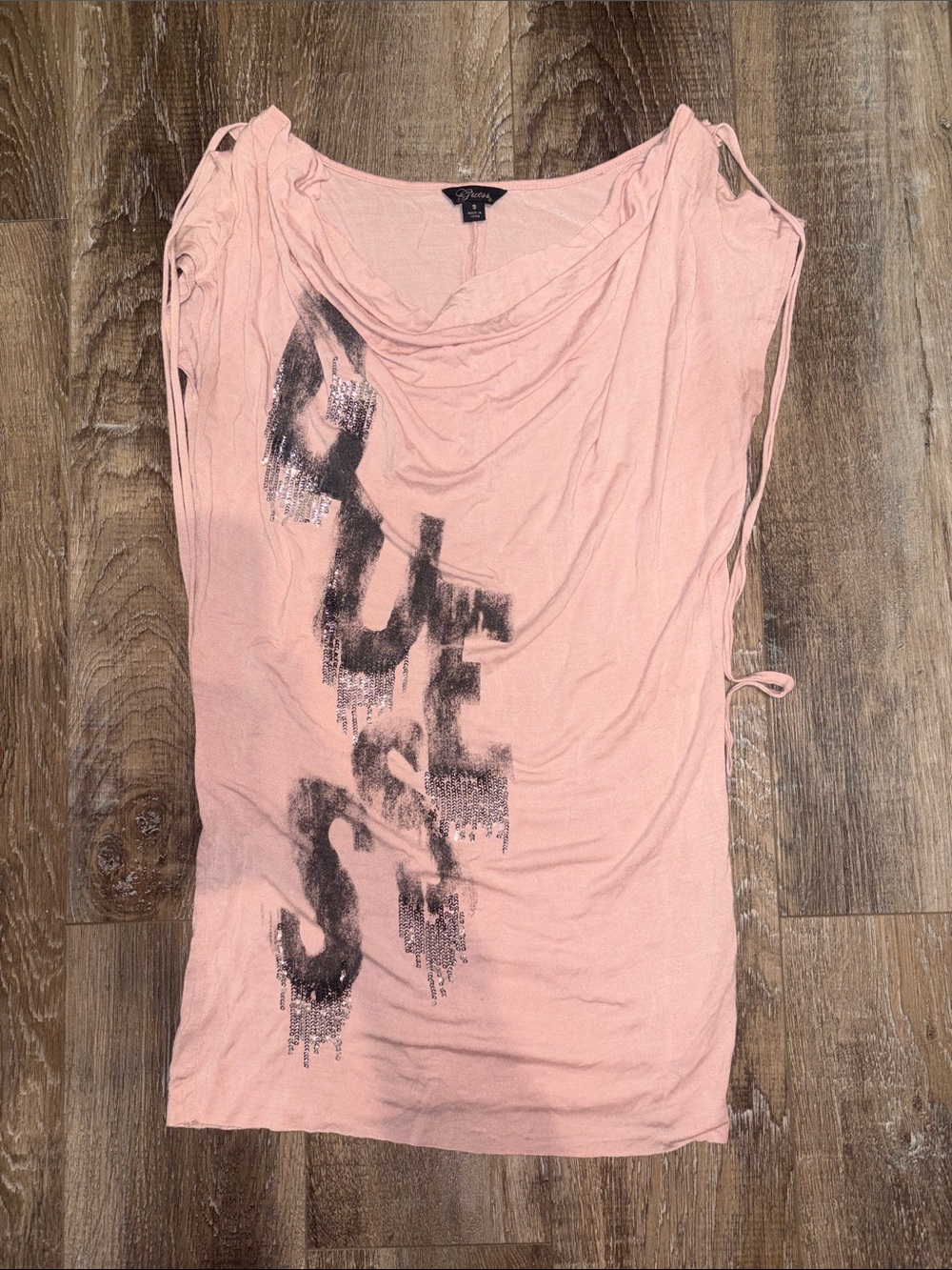Guess Pink Draped Graphic Tank with Side Tie